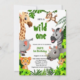 Invitation Wild One Safari Animals Jungle Birthday