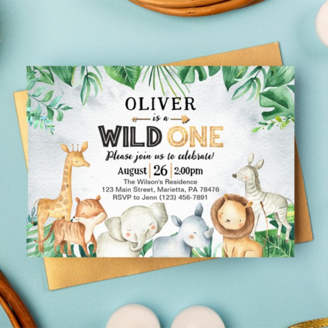 Invitation Wild One Safari Animaux 1er anniversaire (Créateur téléchargé)