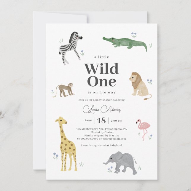 Invitation Wild One Safari Animaux Baby shower garçon (Devant)