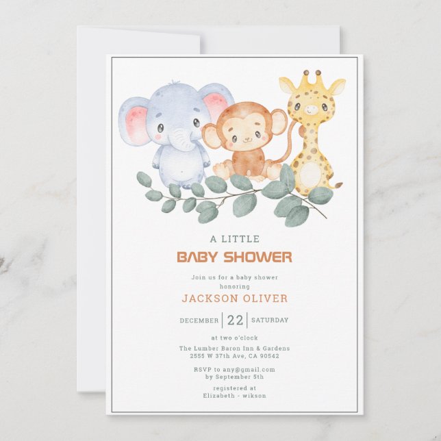 Invitation Wild One Safari Animaux Baby shower garçon (Devant)