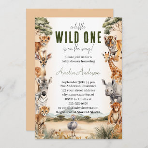 Invitation Wild One Safari Animaux Baby shower garçon