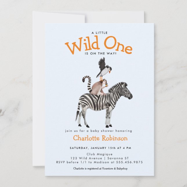 Invitation Wild One Safari Animaux Baby shower garçon (Devant)