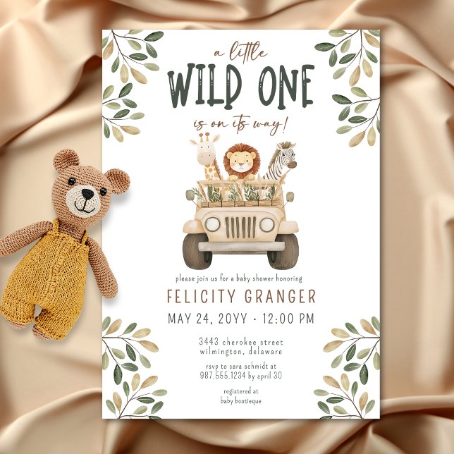 Invitation Wild One Safari Animaux Baby shower neutre (Wild One Safari Animals Neutral Baby Shower Invitation)