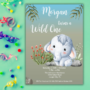 Invitation Wild One Safari Animaux Éléphant 1er anniversaire