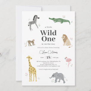 Invitation Wild One Safari Animaux Fille Baby shower