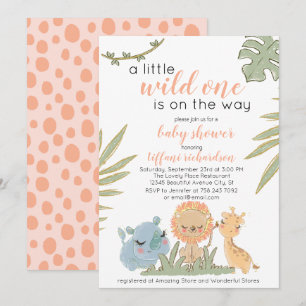 Invitation Wild One Safari Animaux Fille Baby shower