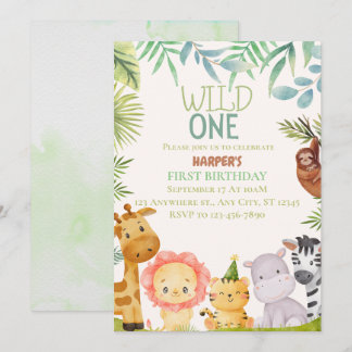 Invitation Wild One Safari Animaux garçon fête d'anniversaire