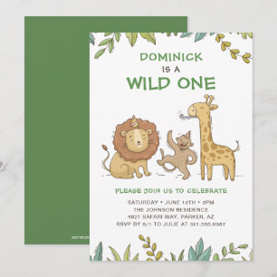 Invitation Wild One Safari Animaux mignons Garçon Premier ann