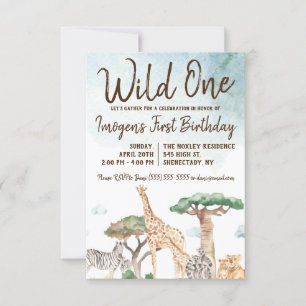 Invitation Wild One Safari Animaux premier anniversaire