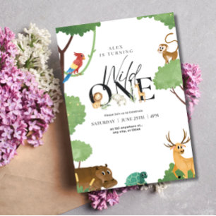 Invitation Wild One Safari Anniversaire Neutre Enfants Jungle