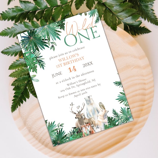 Invitation Wild One Safari fête jungle animaux 1er anniversai (Créateur téléchargé)