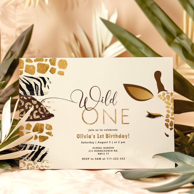 Invitation Wild One safari genre neutre girafe anniversaire (Créateur téléchargé)