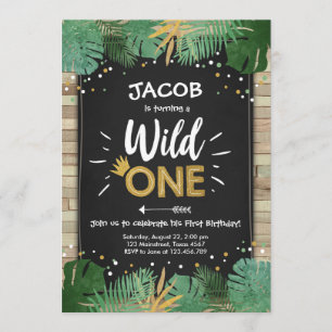 Invitation Wild One Safari Gold Boy Animaux fête d'anniversai