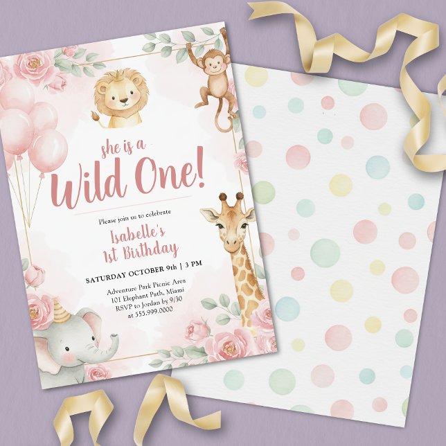 Invitation Wild One Safari Jungle Girl Anniversaire (Créateur téléchargé)