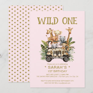 Invitation Wild One Safari Jungle rose 1er premier anniversai