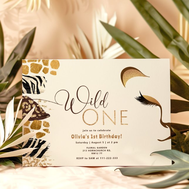 Invitation Wild One safari lion sexe neutre anniversaire (Créateur téléchargé)