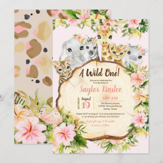 Invitation Wild One Safari mignon Animaux Fille premier anniv