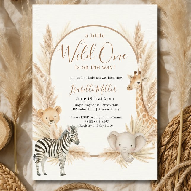 Invitation Wild One Safari Pampas Baby shower Boho (Créateur téléchargé)