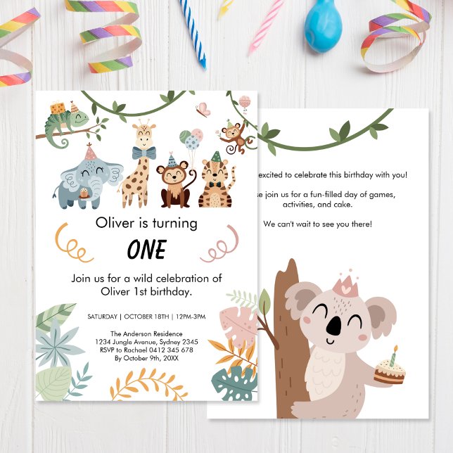 Invitation Wild One, Safari Party Animaux Anniversaire (Créateur téléchargé)