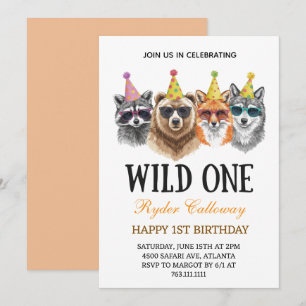 Invitation Wild One Safari Premier Anniversaire – Animaux de 