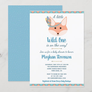 Invitation Wild One Tribal Boho Aztec Blue Boy Baby shower