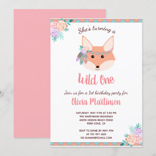 Invitation Wild One Tribal Boho Aztec rose 1er anniversaire