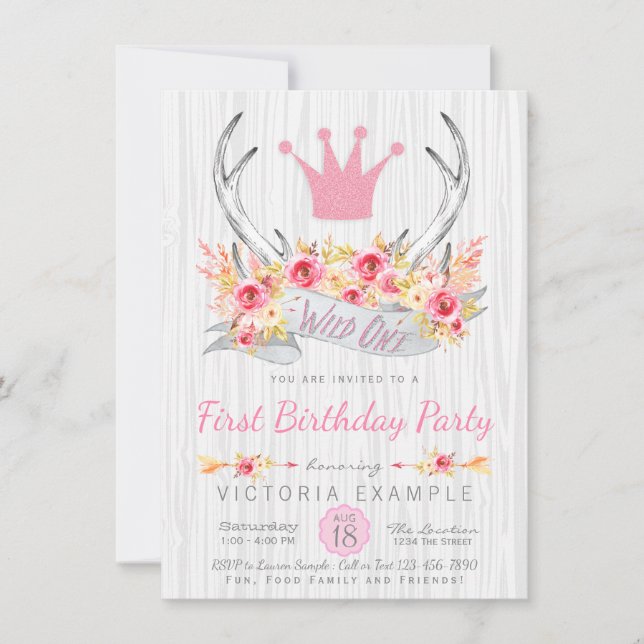 Invitation Wild One Tribal Boho Princess Antler (Devant)