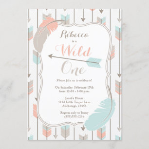 Invitation Wild ONE Tribal Flèches Anniversaire Fête Rose Gre
