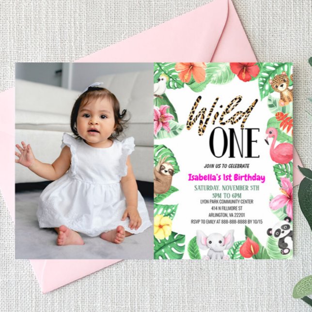 Invitation Wild One Tropical Animal Photo 1er Anniversaire (Créateur téléchargé)