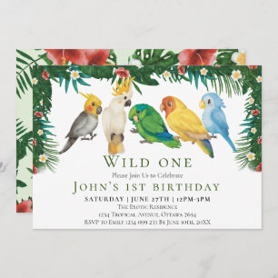 Invitation Wild One Tropical Exotic Parrots Garçon 1er annive