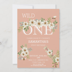 Invitation Wild One Watercolor Daisy Premier anniversaire Inv