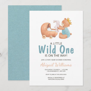 Invitation Wild One Watercolor Teddy Bear Baby shower Invitat