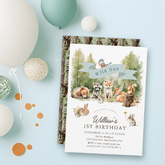 Invitation Wild One Woodland Animals Forest Boy 1st Birthday