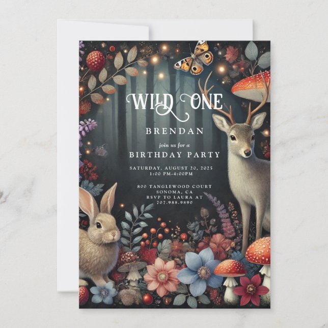 Invitation Wild One Woodland Animaux Garçon 1er anniversaire (Devant)