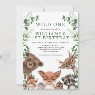 Invitation Wild One Woodland Animaux Végétation Forêt Anniver