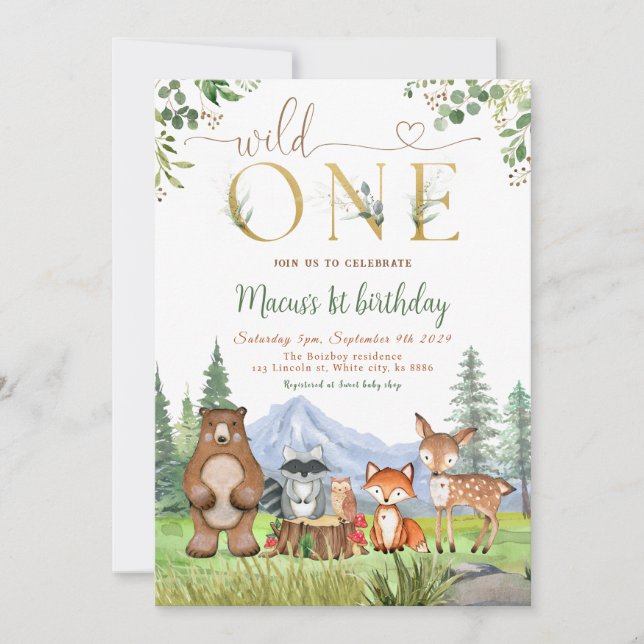 Invitation Wild One Woodland Créations Anniversaire (Devant)
