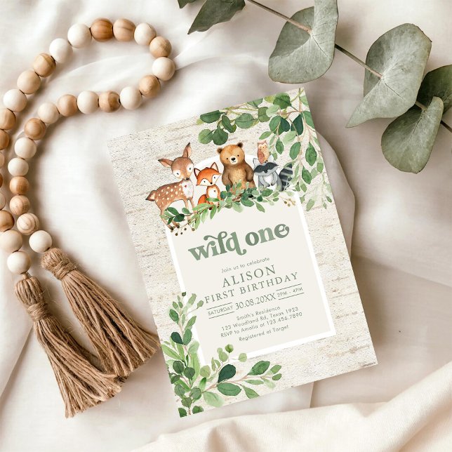 Invitation Wild One Woodland Party Animals 1st Birthday (Créateur téléchargé)