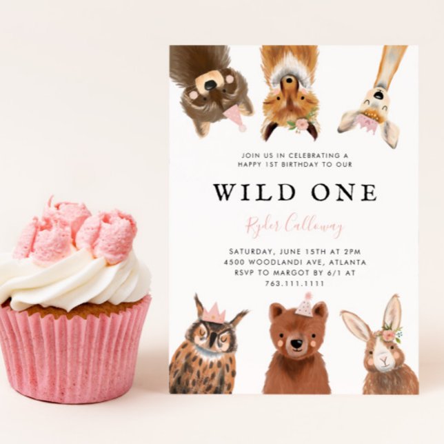 Invitation Wild One Woodland Rose Première fête d'anniversair (Créateur téléchargé)