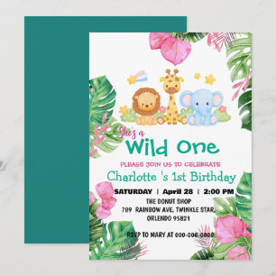 Invitation Wild One Zoo jungle arc-en-ciel 1er Animaux Annive