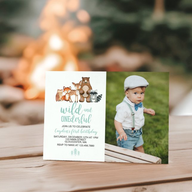 Invitation Wild Onederful Woodland Animal 1er Anniversaire ph (Créateur téléchargé)