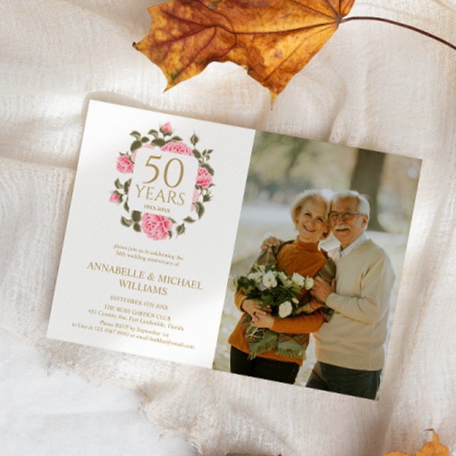 Invitation WILD ROSE BOUQUET 50e ANNIVERSAIRE D'OR PHOTO (Créateur téléchargé)
