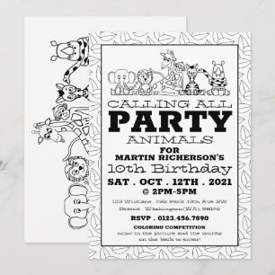Invitation Wild Safari Animaux, Fête d'anniversaire de la col