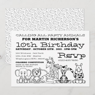 Invitation Wild Safari Animaux, Fête d'anniversaire de la col
