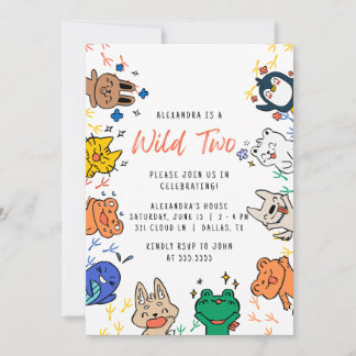 Invitation Wild Two mignonnes Animaux 1er Anniversaire Invita