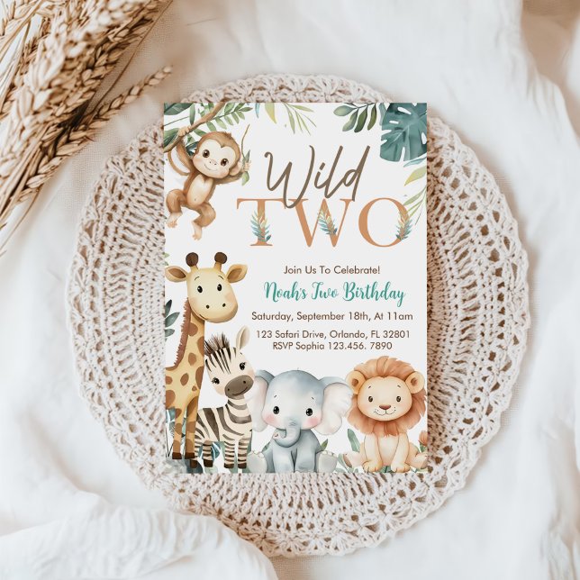 Invitation Wild Two Safari Animals Boy Birthday Party (Créateur téléchargé)