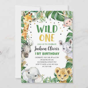 Invitation Wild Un 1er Anniversaire Jungle Safari Animaux sau