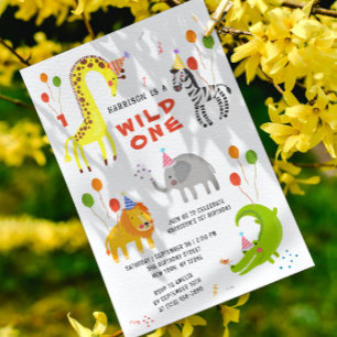 Invitation Wild Un 1er anniversaire Safari Animaux mignons En