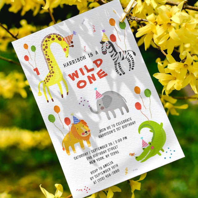 Invitation Wild Un 1er anniversaire Safari Animaux mignons En (Créateur téléchargé)