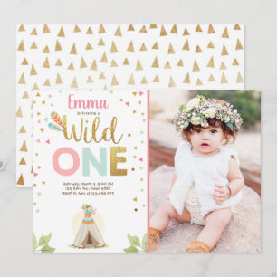 Invitation Wild Un Anniversaire Teepee Boho Tribal Rose Girl