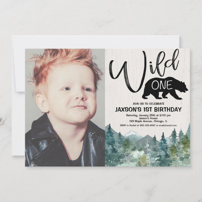 Invitation Wild un premier anniversaire garçon rustique extér (Devant)